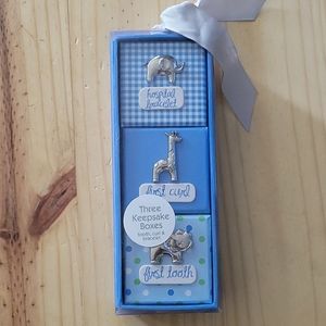 NIB Three keepsake boxes, tooth, curl, bracelet